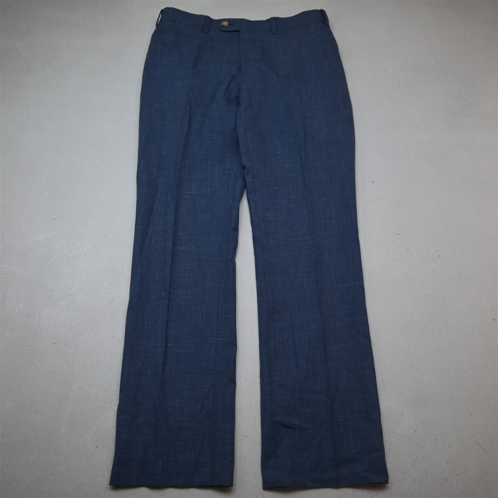 Indochino 30x32 Blue Wool Linen Flat Front Straight Dress Mens Pants